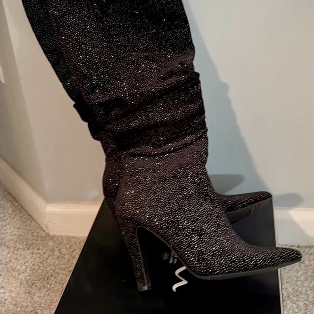 Nina Black Sparkle Heeled Boots